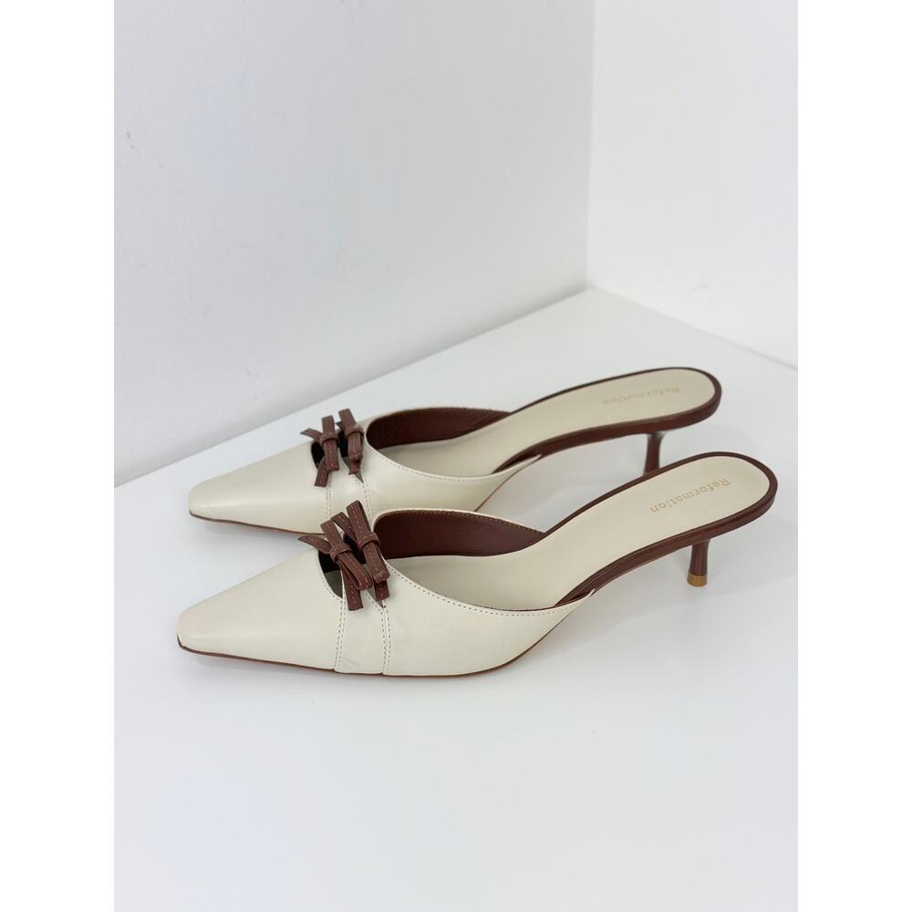 Reformation Nelson Heeled Mule Cream Leather Pointed Toe Kitten Heel US 8 - Picture 8 of 16